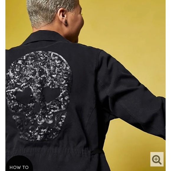 Torrid X Lovesick Black Wash Twill Anorak with Skull Sequin Detail NEW - Picture 2 of 10